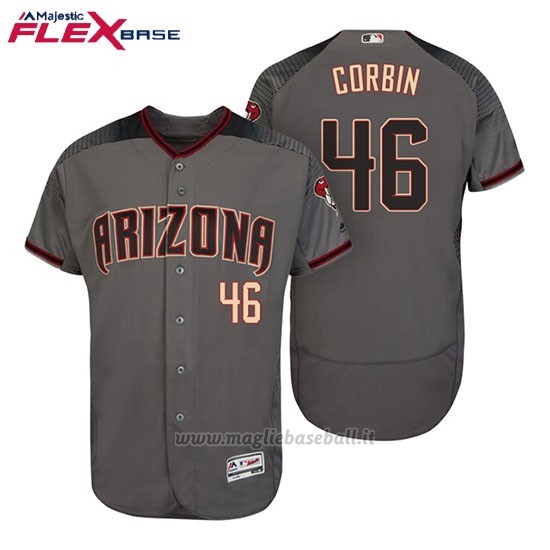 Maglia Baseball Uomo Arizona Diamondbacks 46 Patrick Corbin Grey Rosso 2017 Flex Base